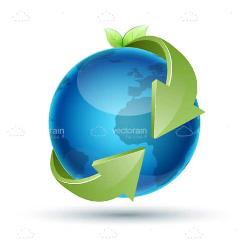 Realistic Globe Icon with a Pair of Green Arrows Encircling